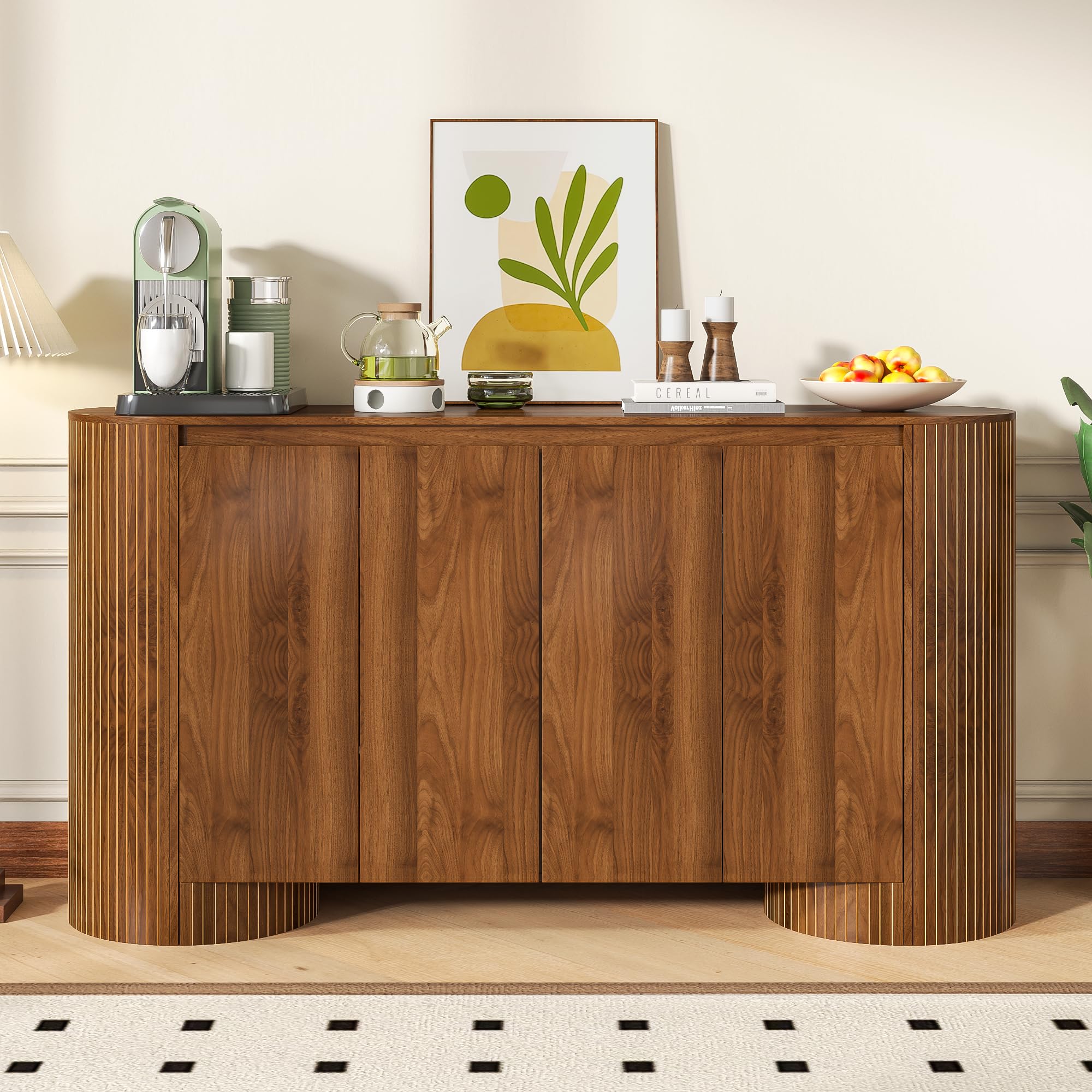 60" Sideboard Buffet Cabinet with 4 Doors & Adjustable Shelves