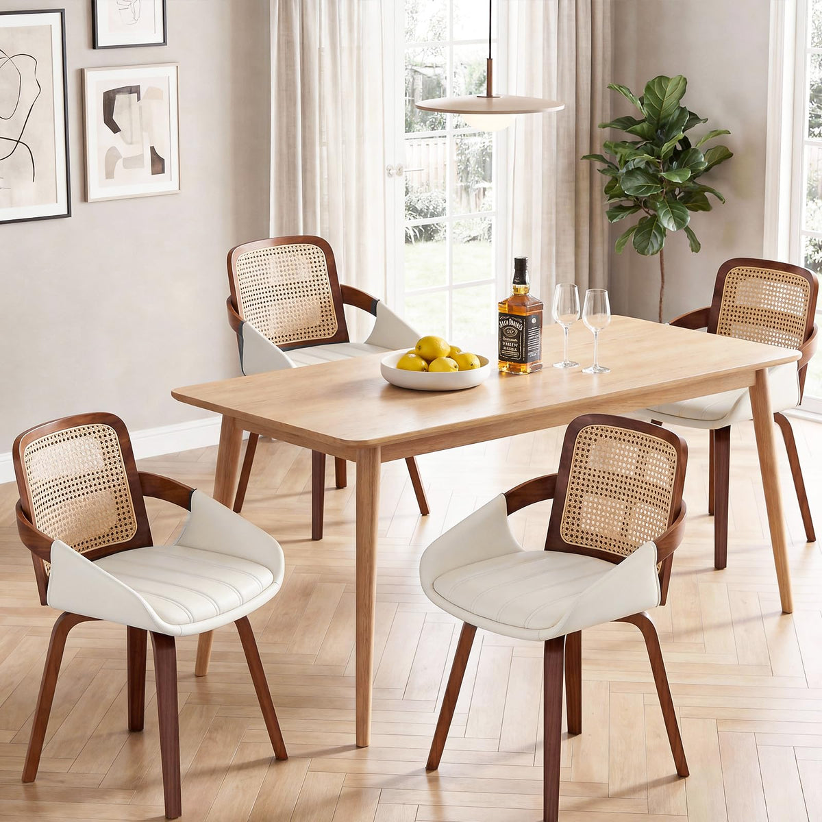 Rattan Swivel Dining Chairs, Set of 2