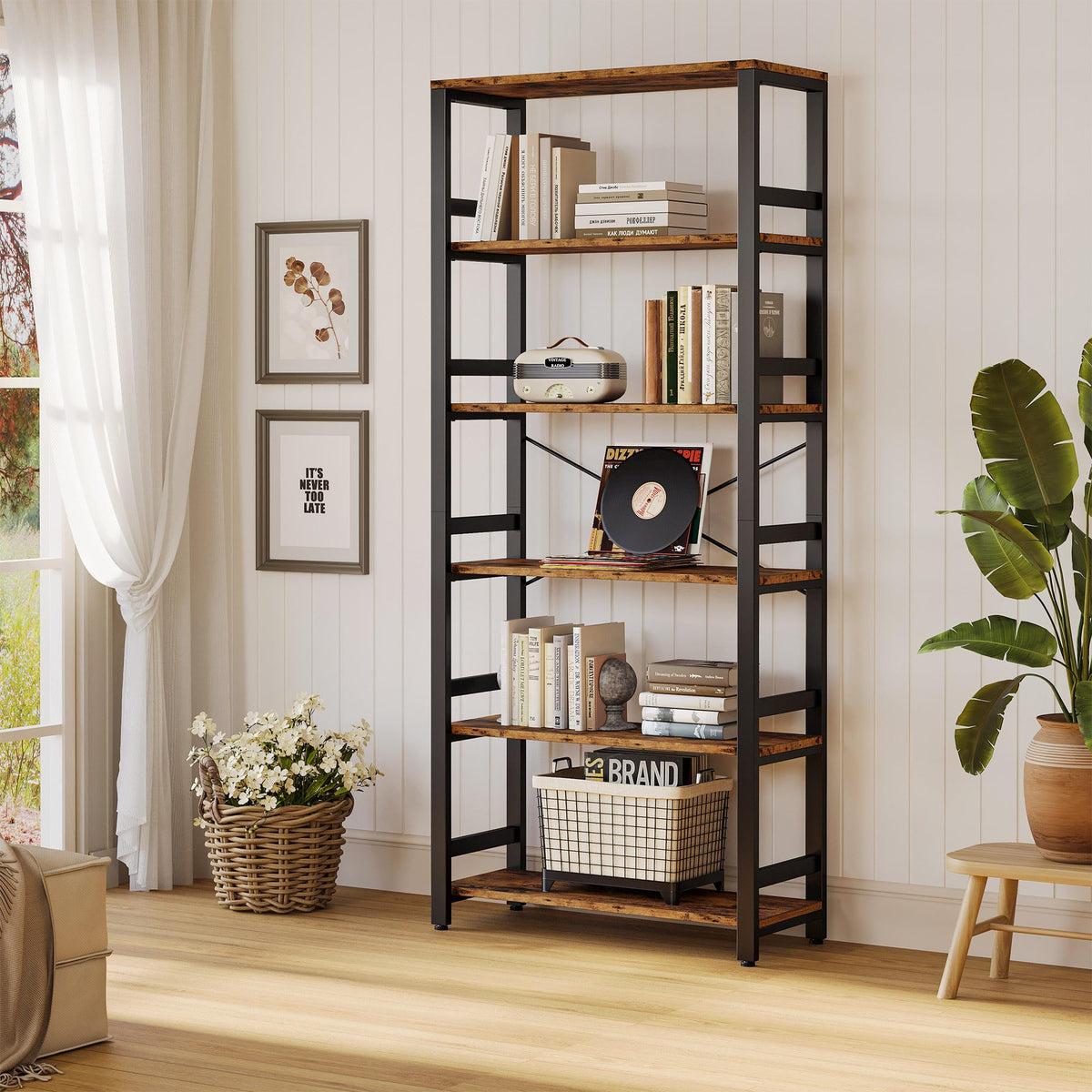6-Tier Industrial Ladder Bookcase