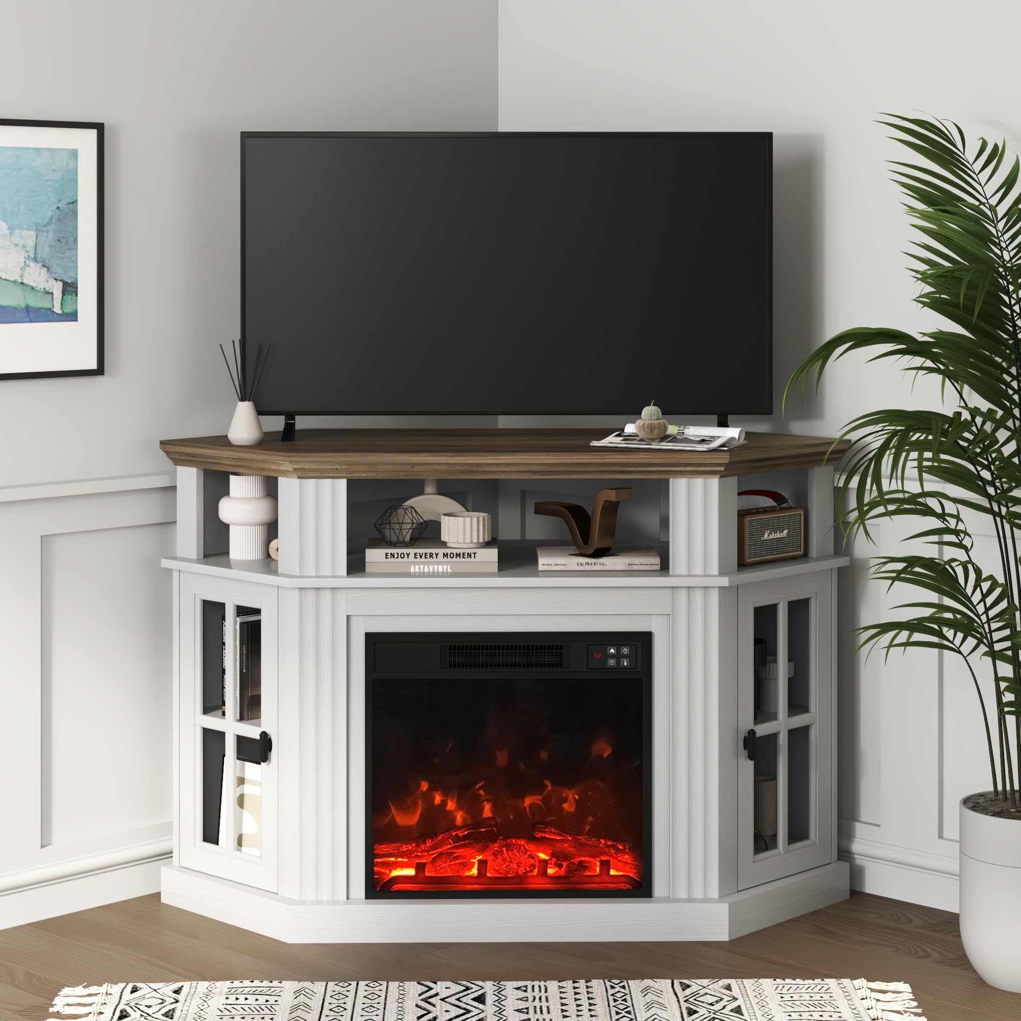 Corner Fireplace TV Stand with Storage Cabinets