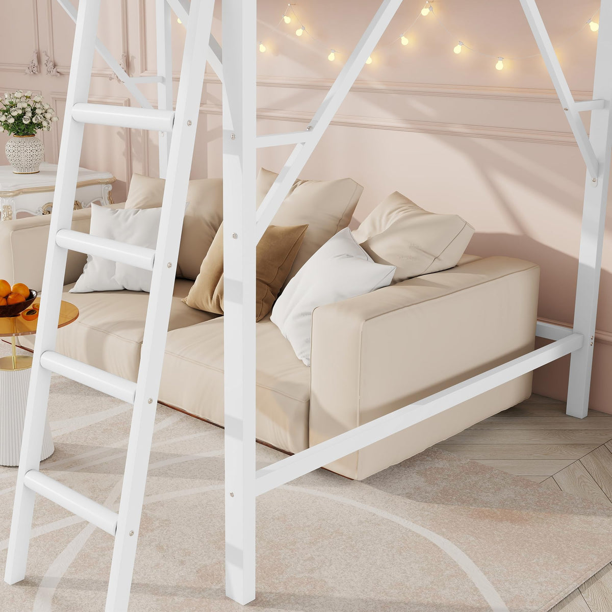 Queen Metal Loft Bed with Storage