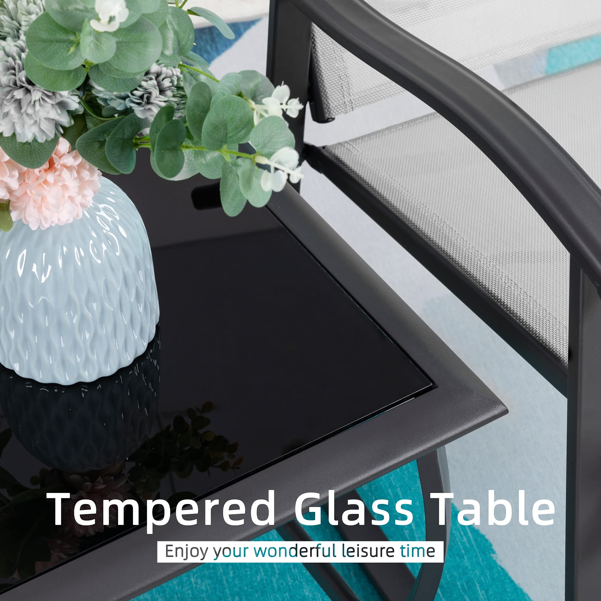 3-Piece Outdoor Rocking Bistro Set with Glass Table