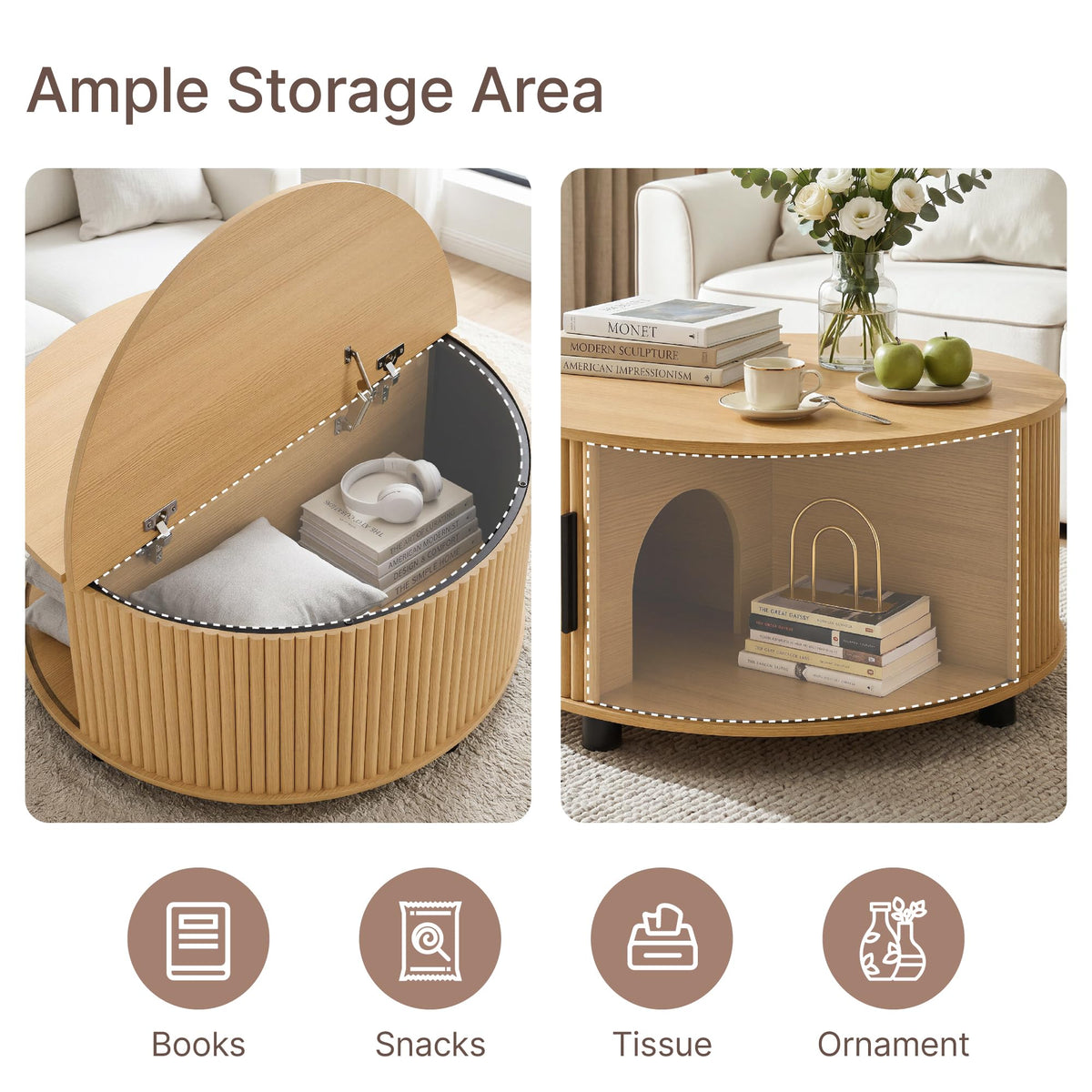 Round Fluted Storage Coffee Table