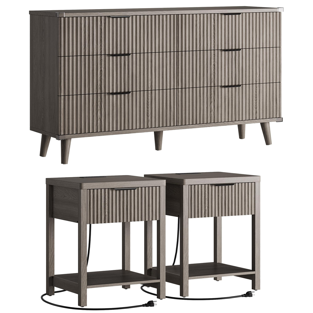 Fluted Dresser and Nightstand Set