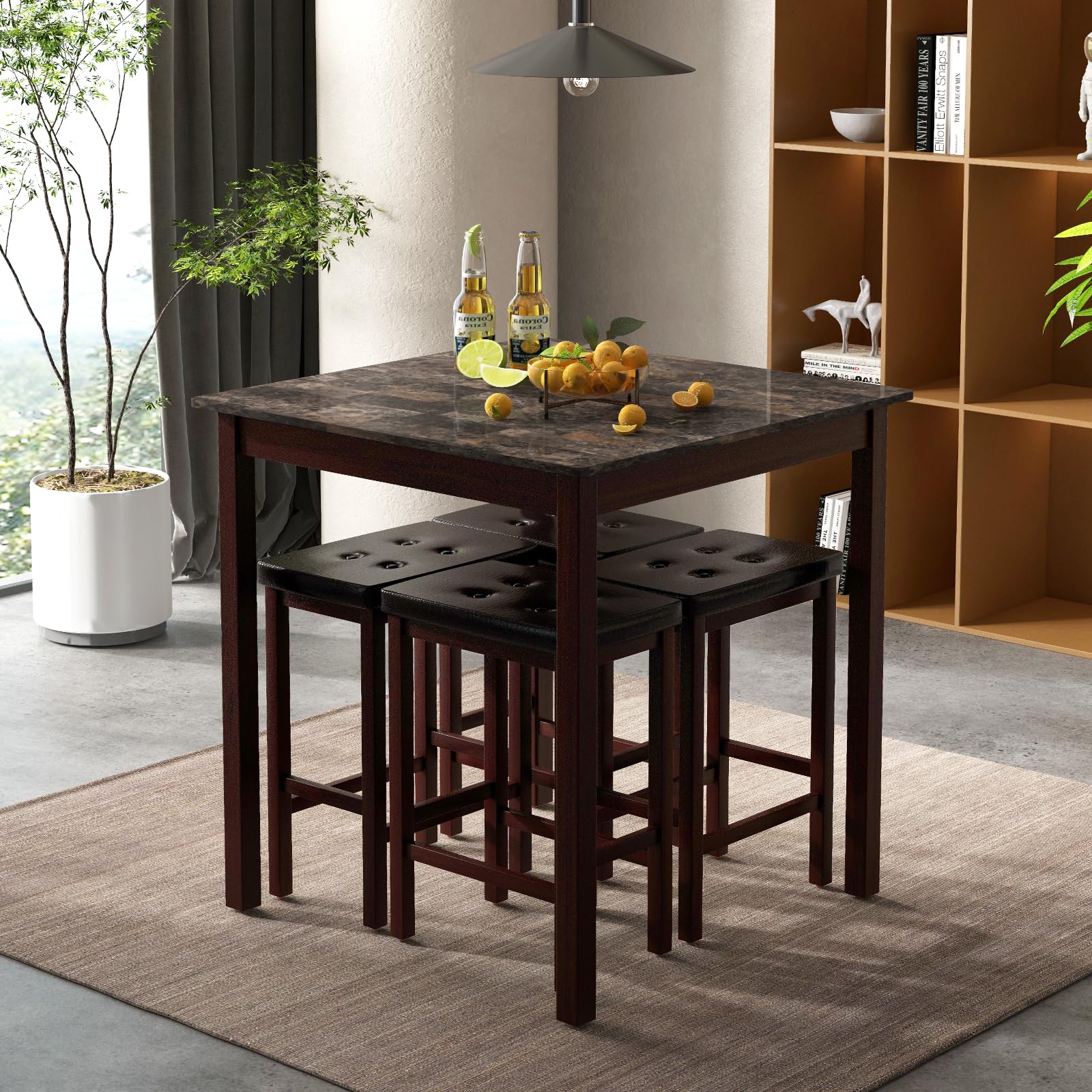 Counter Height Dining Table Set with 4 Bar Stools