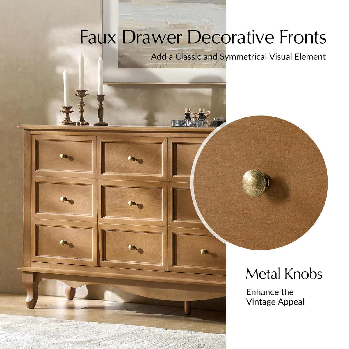 HULALA HOME Transitional Solid Wood Sideboard with Adjustable Shelves, 58" Spacious Storage Sideboard, Versatile Kitchen Buffet Cabinet with Solid Wood Legs, Acorn