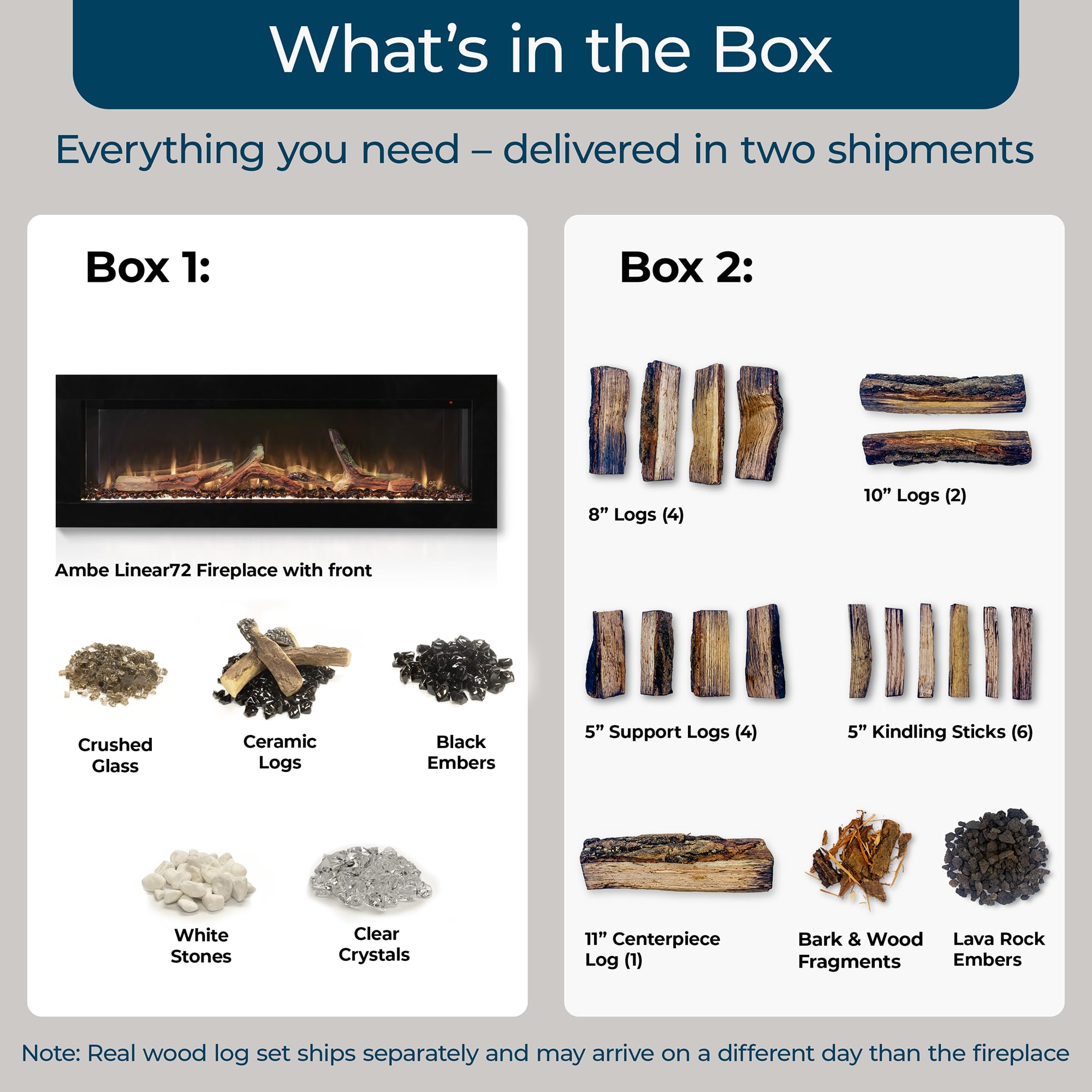 Linear Electric Fireplace Insert with Hidden Vent & Real Log Option