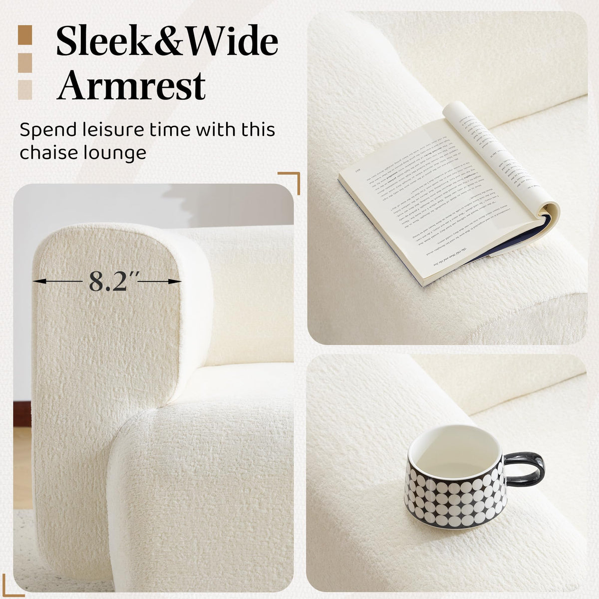 Beige Bouclé Chaise Lounge