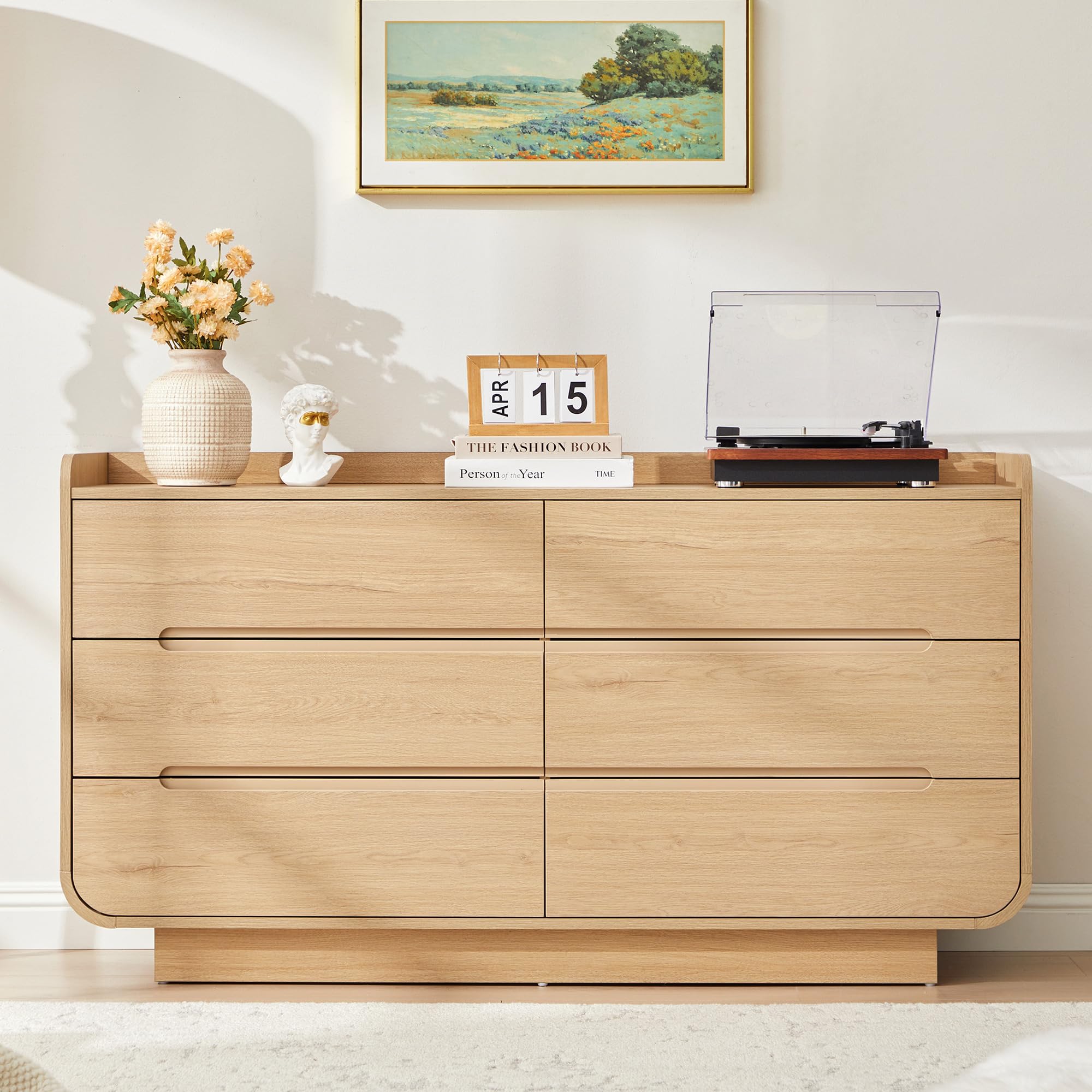 6-Drawer Curved Dresser with Hidden Handles