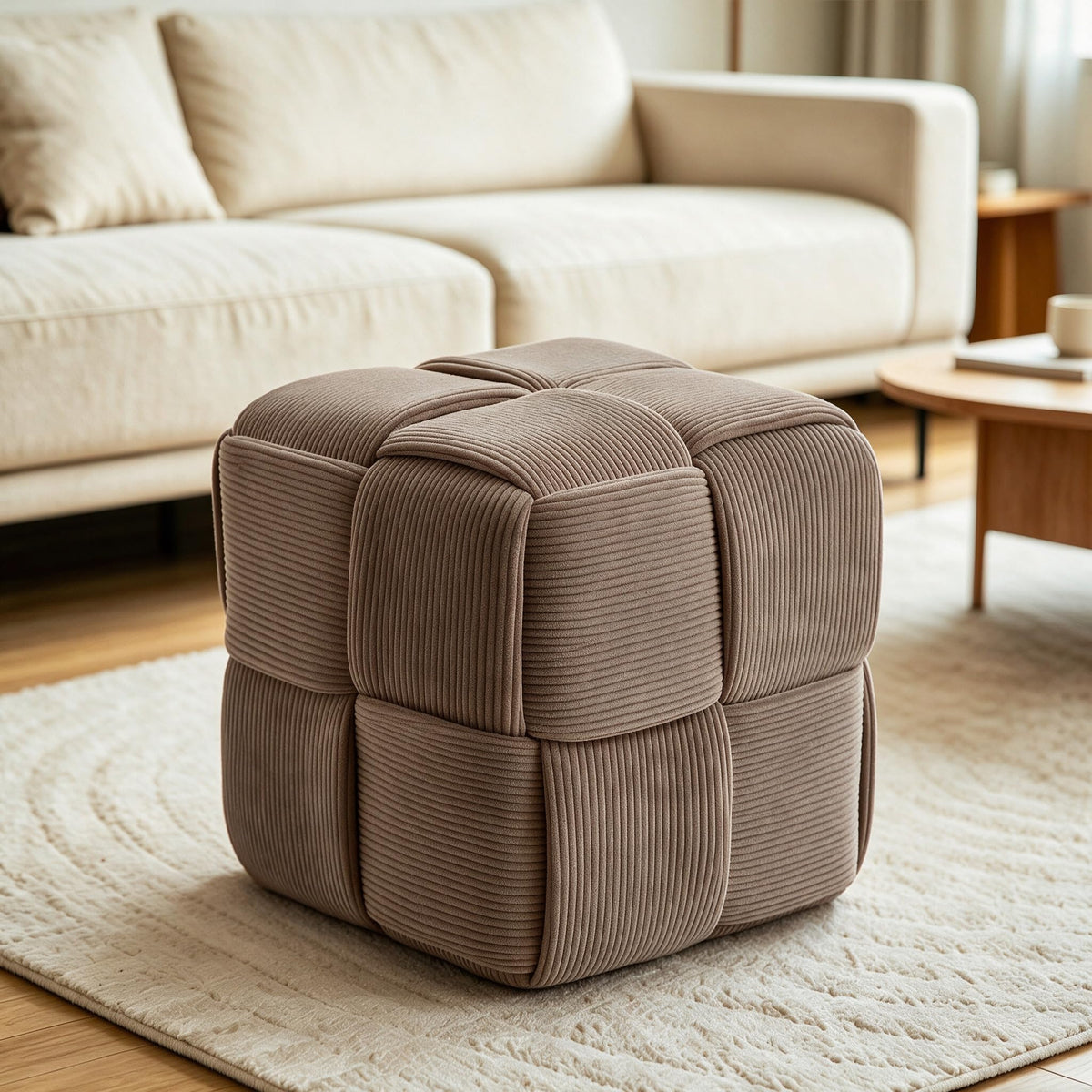 ZHXDZYZ Corduroy Square Ottoman Footrest, Small Footstool for Sofa, Brown