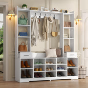 Farmhouse Hall Tree with Shoe Storage & Coat Rack