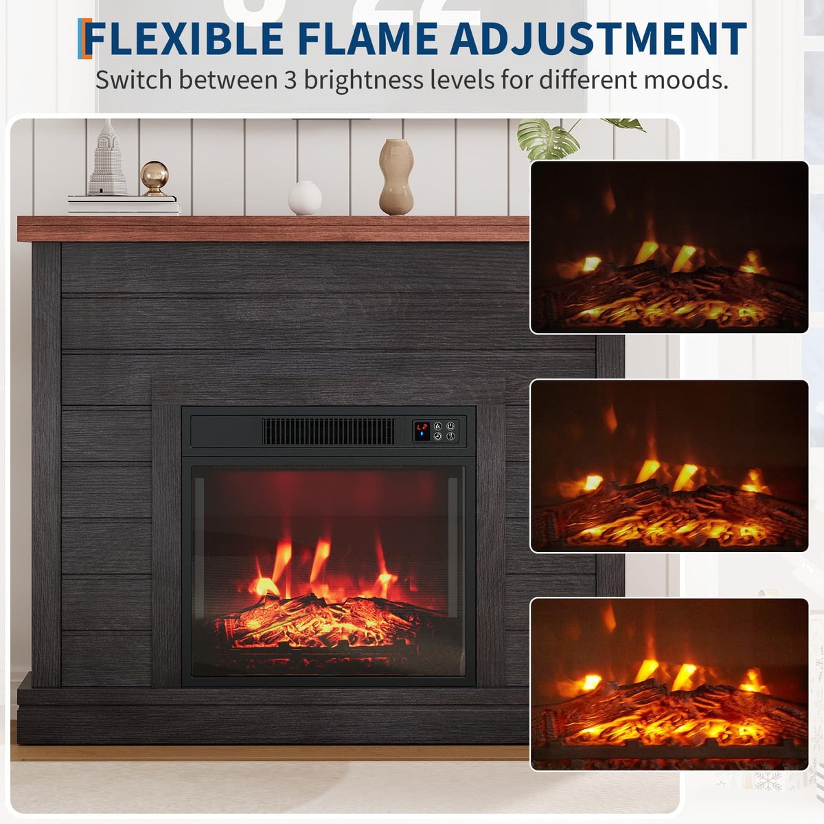 Garvee 38in Freestanding Electric Fireplace with Mantel, TV Stand Includes 18'' Electric Fireplace Insert with Adjustable Flame Temperature and Remote Control for Bedroom Living Room, Black