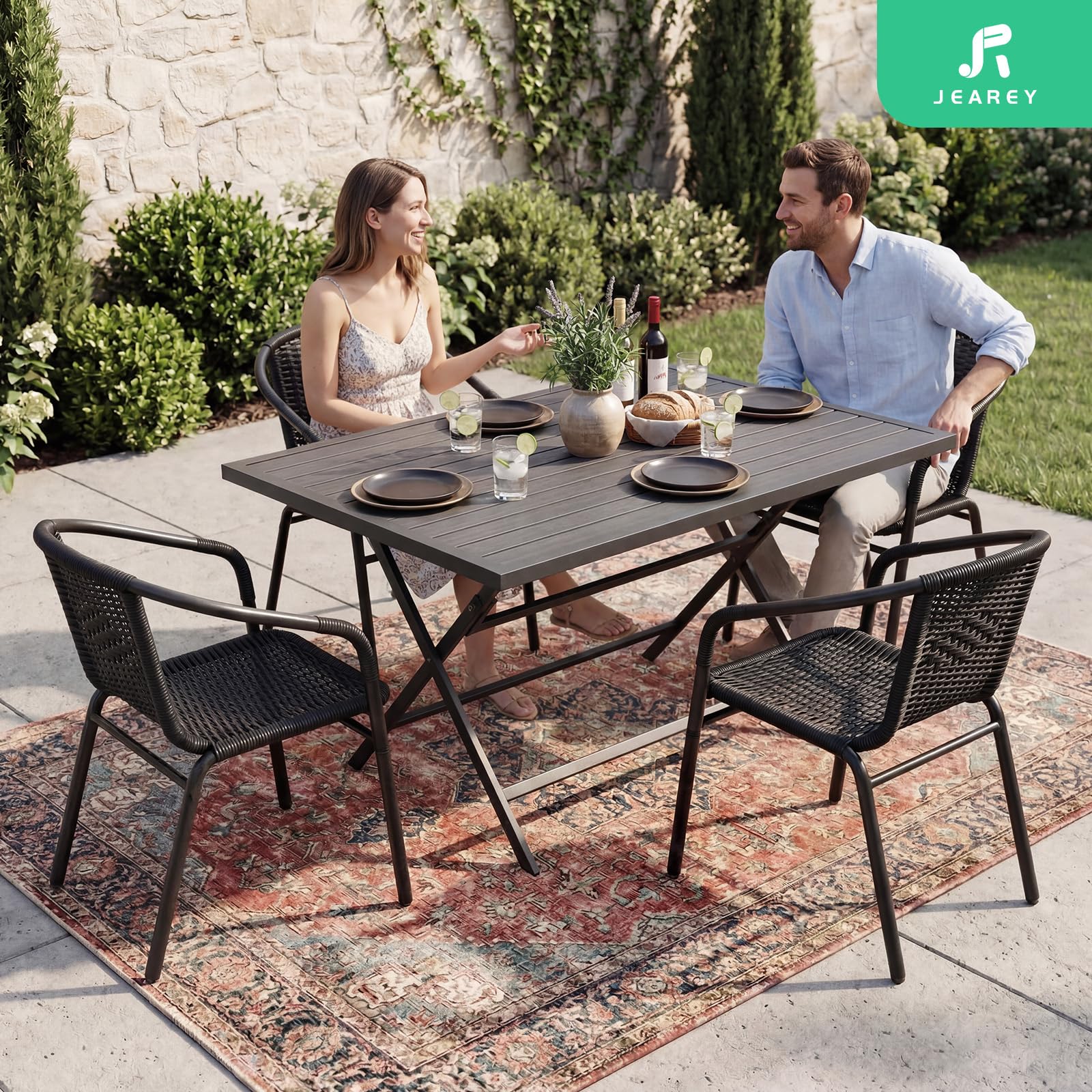 JEAREY Outdoor Patio Rattan Dining Chairs Set of 4, All Weather Stackable Dining Chairs for Garden, Lawn, Restaurant, Black
