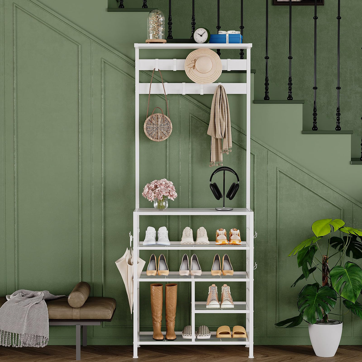 Hall Tree with Coat Rack and Shoe Storage