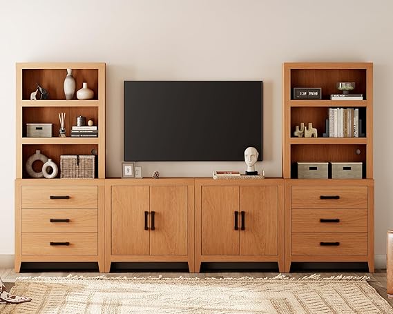 Farmhouse Entertainment Center with Bookshelves for 75" TVs