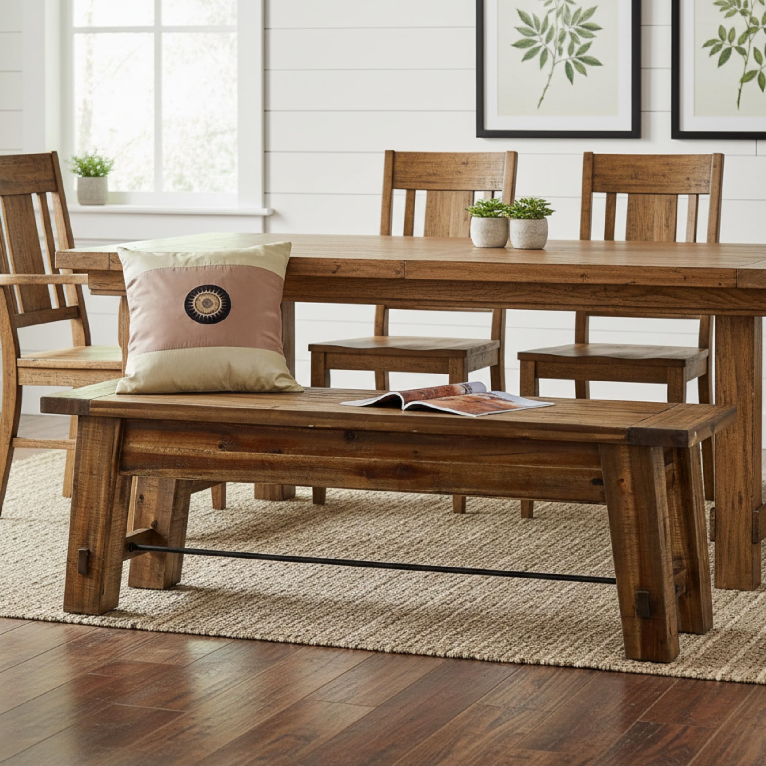 Durango Rustic Farmhouse Style 60-Inch Wood Bench - Industrial Modern Accent Furniture with Solid Wood Seat for Entryway, Dining Room, Hallway, Foyer, or Kitchen by Alaterre Furniture