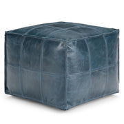 Teal Leather Square Pouf