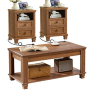 SAVOR LIFE Farmhouse Coffee and End Table Sets, Brown