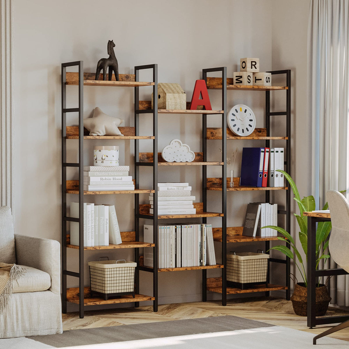 Triple-Wide Industrial Bookcase