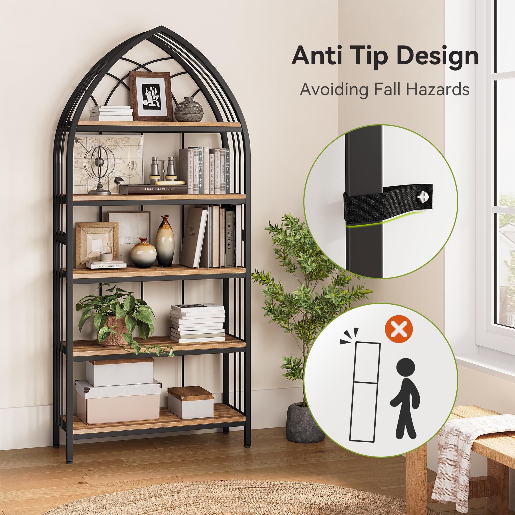 LITTLE TREE 74.8" Tall Bookshelf, 5-Tier Heavy Duty Metal Rack, Large Load-Bearing Capacity, Versatile Shelf for Living Room, Kitchen, Bedroom, Bathroom, Study