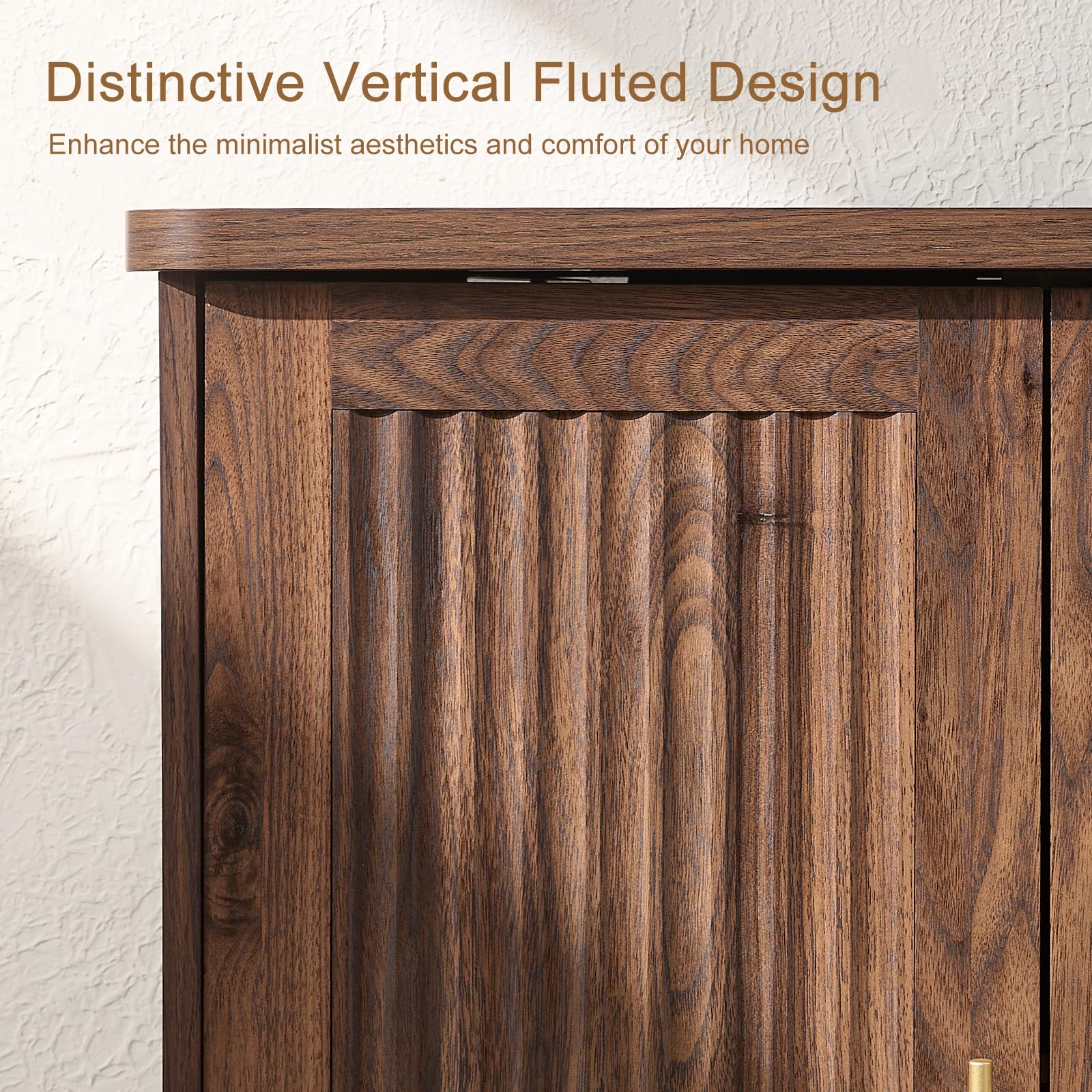 Modern Fluted Sideboard Buffet Cabinet with 4 Doors & Adjustable Shelves