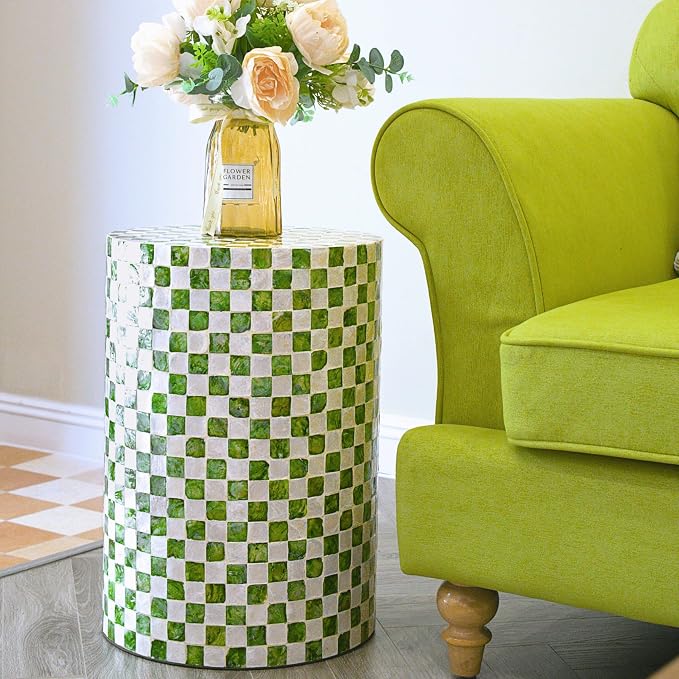 Checkered Capiz Drum Side Table