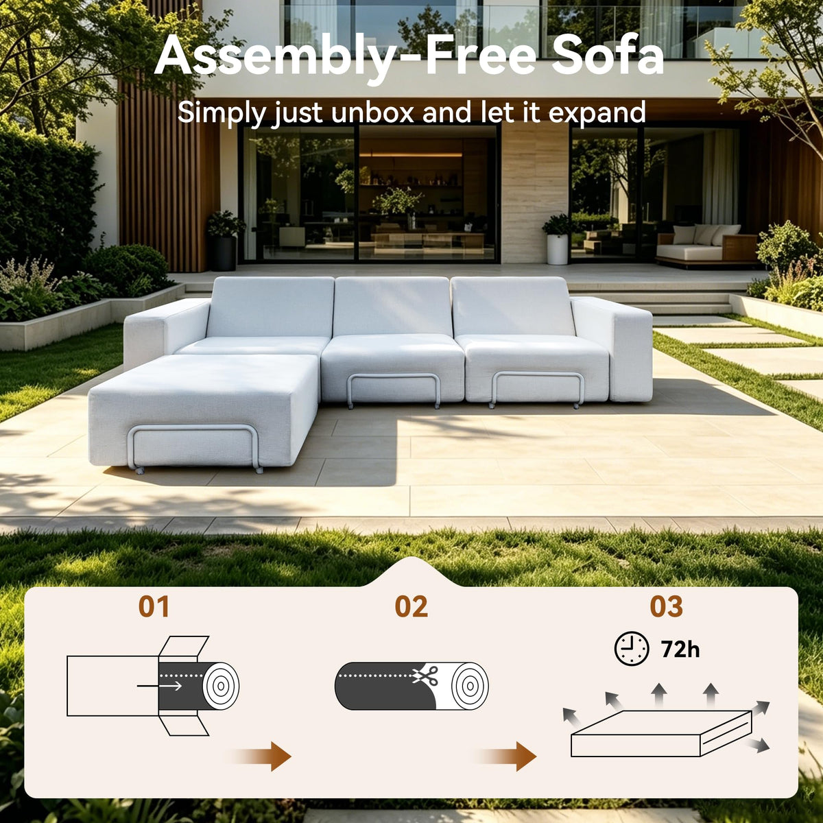 4 Piece Outdoor Patio Furniture Set,Assembly-Free Compressed Sectional Sofa