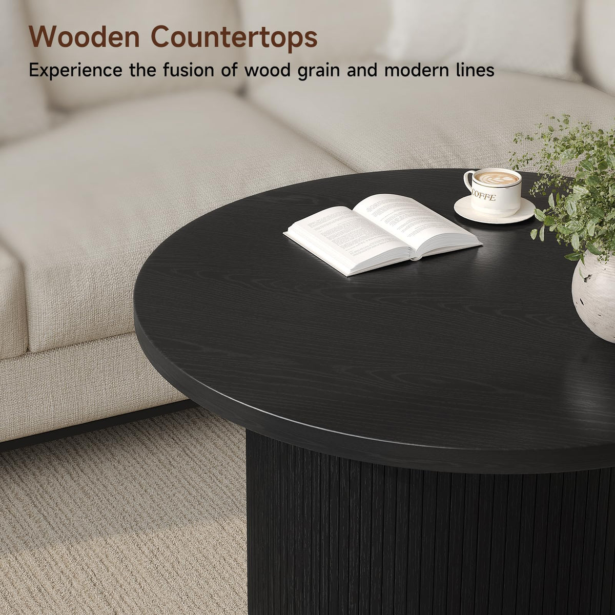 Black Fluted Round Coffee Table
