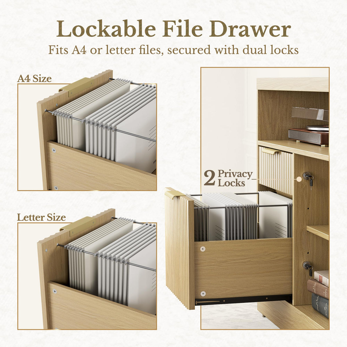 Perledesign 2 Drawer File Cabinet with Lock, Printer Stand, Light Waulnut