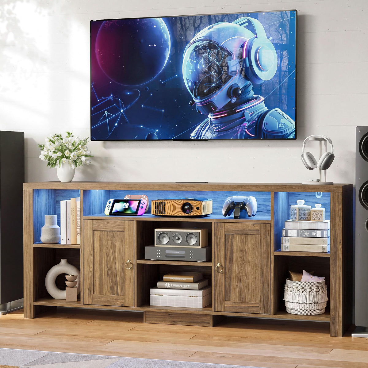Oak Brown LED TV Stand