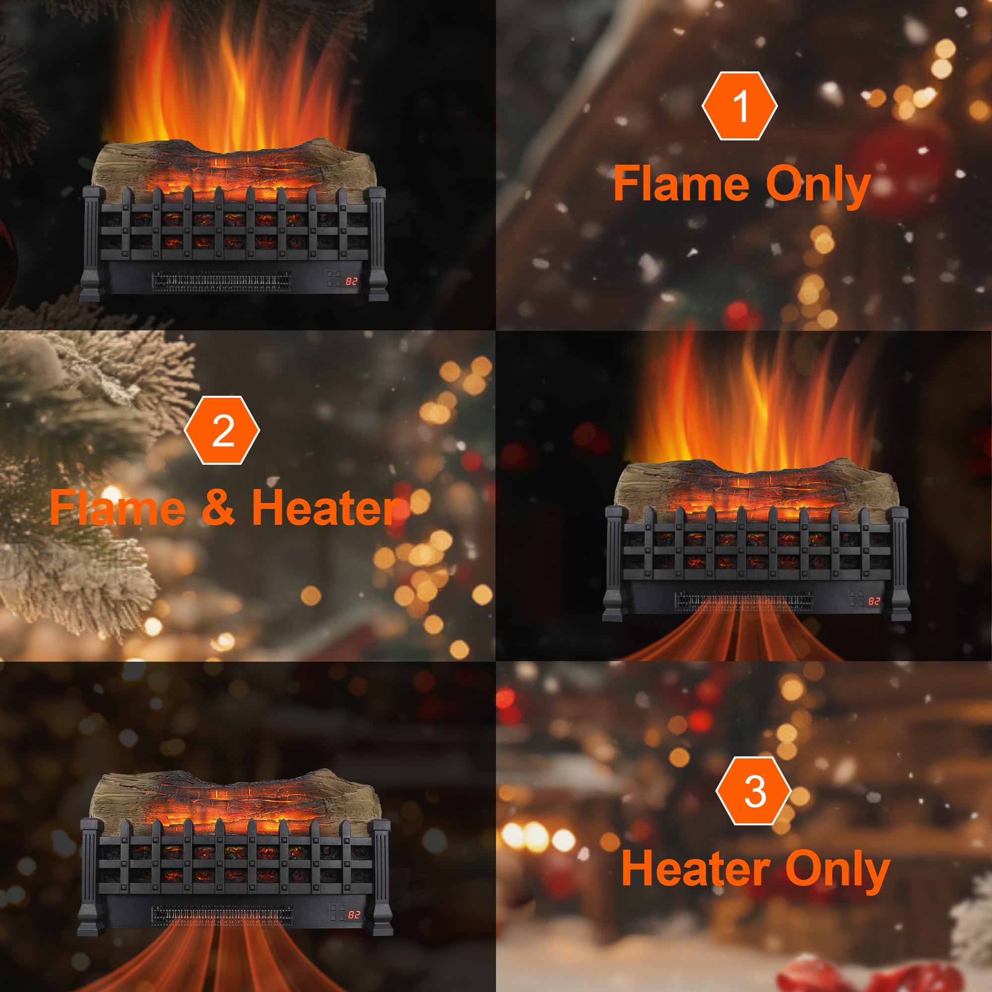 Innoflame 21" Electric Fireplace Log Set, Fireplace Insert with Realistic Flame, Adjustable Flame Brightness, Thermostat, 9H Timer, Remote Control, Overheating Protection, 1400W