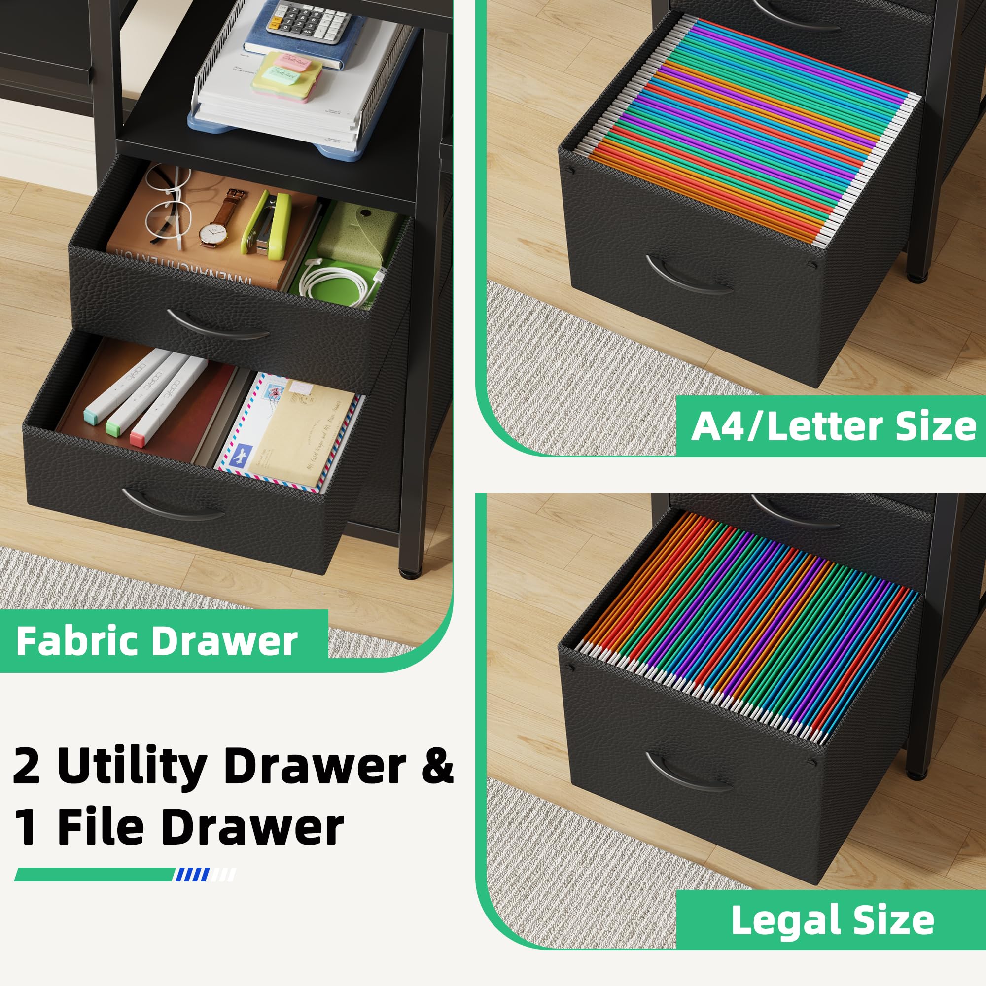 93" Two-Person Desk with Charging Station & 3 Drawers