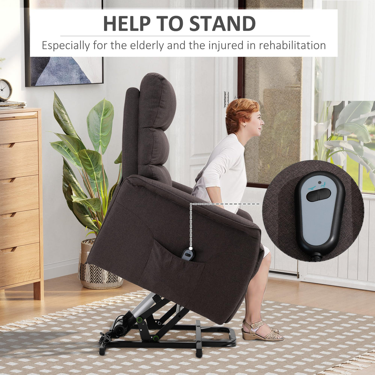 HOMCOM Power Lift Recliner Chair for Elderly, Easy Assembly, Fabric, Brown