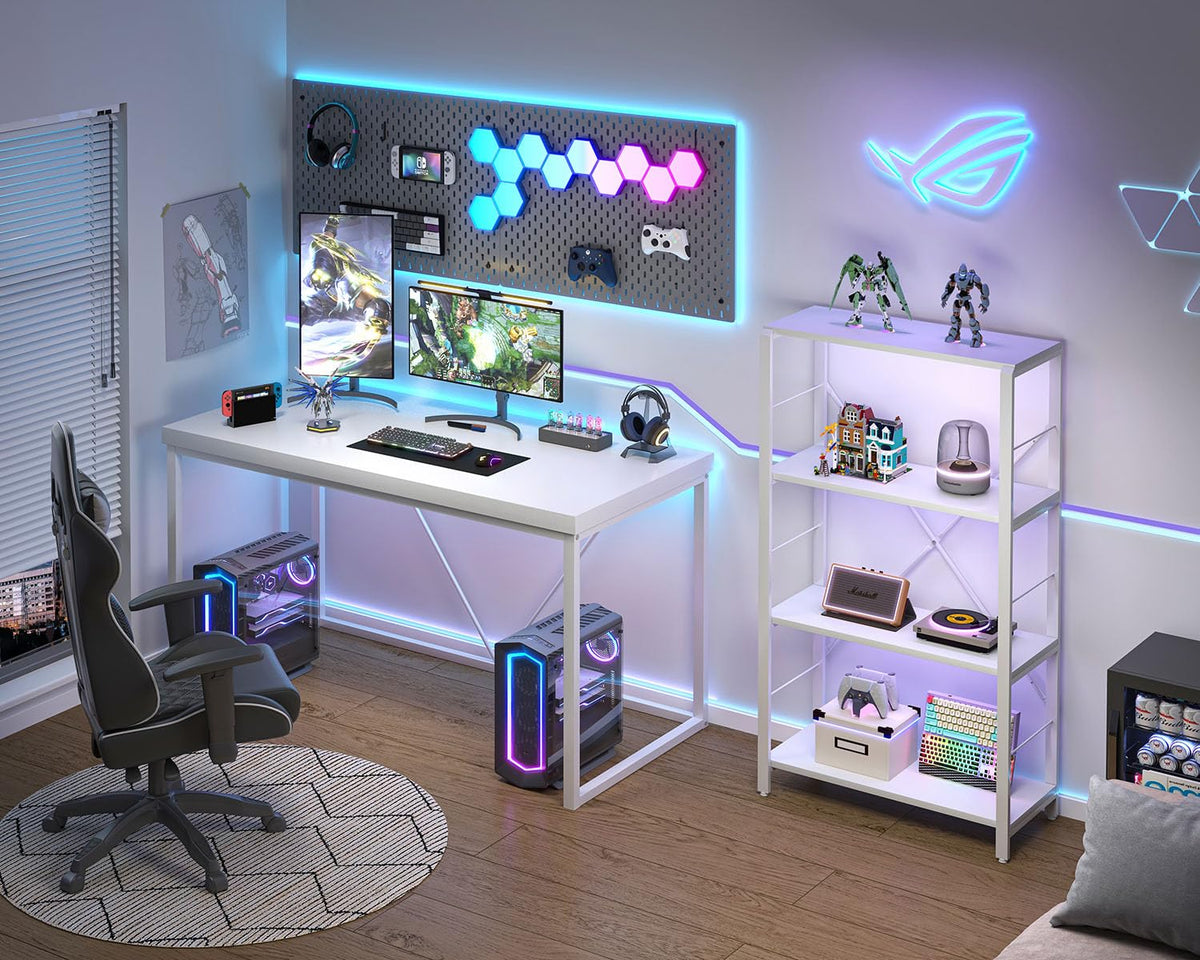 EXCEFUR White Computer Desk, Modern Home Office Desk, Small Wood Study Writing Table Workstation for Bedroom Living Room, 47 inch