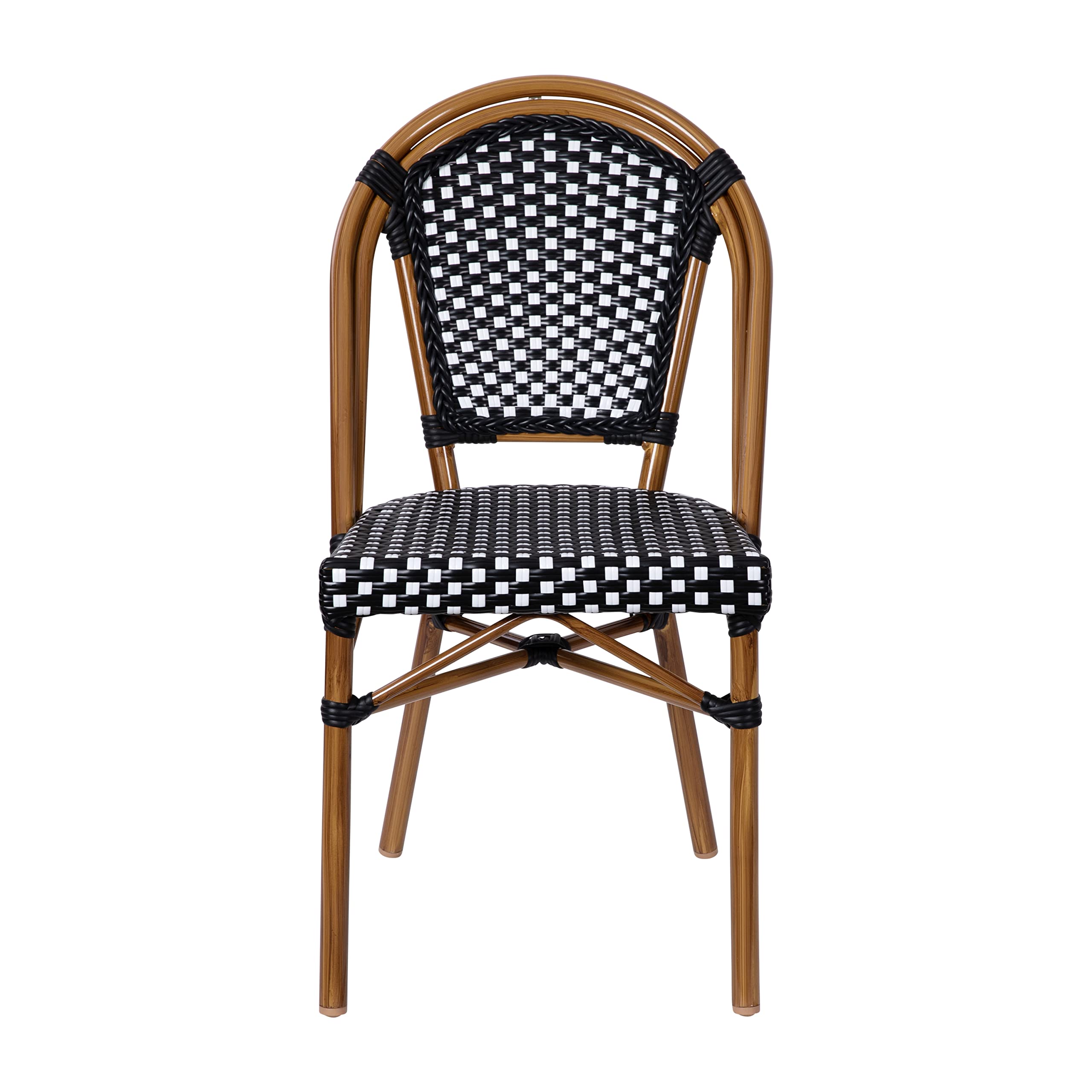 French Bistro Chairs with PE Rattan Seat & Back, Bamboo Finish Frame, Set of 2