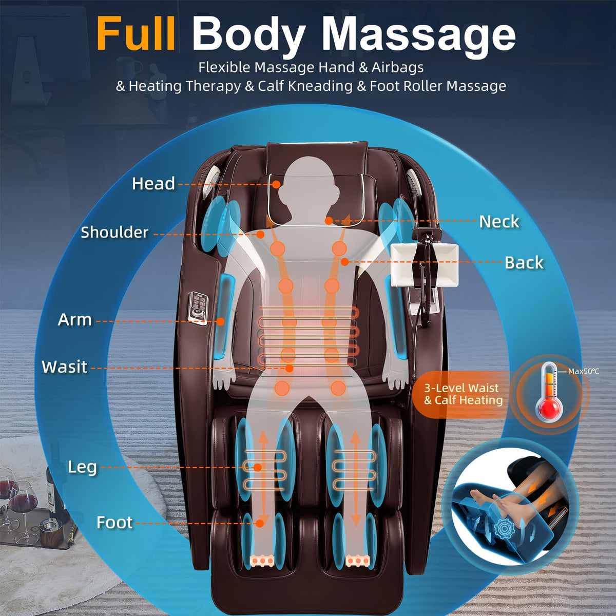 Massage Chair Full Body 4D Zero Gravity Recliner,55" SL-Track Massage Chair