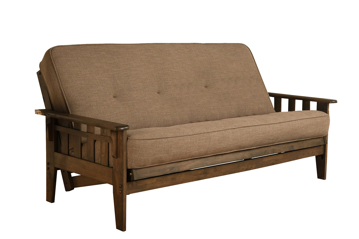 Kodiak Furniture Tucson Futon Set in Rustic Walnut Finish with Linen Stone Mattress, Full