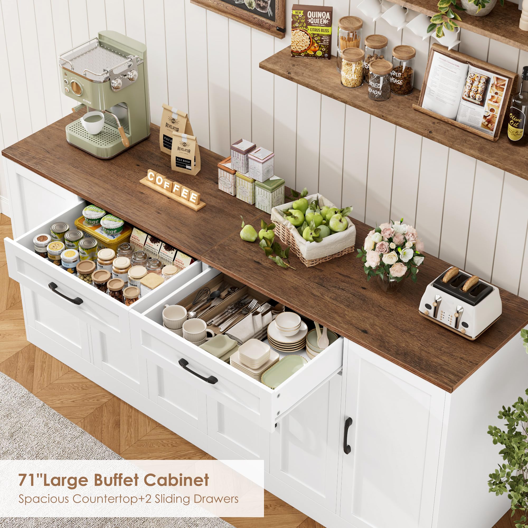 71-Inch Large Sideboard Buffet Cabinet with Storage