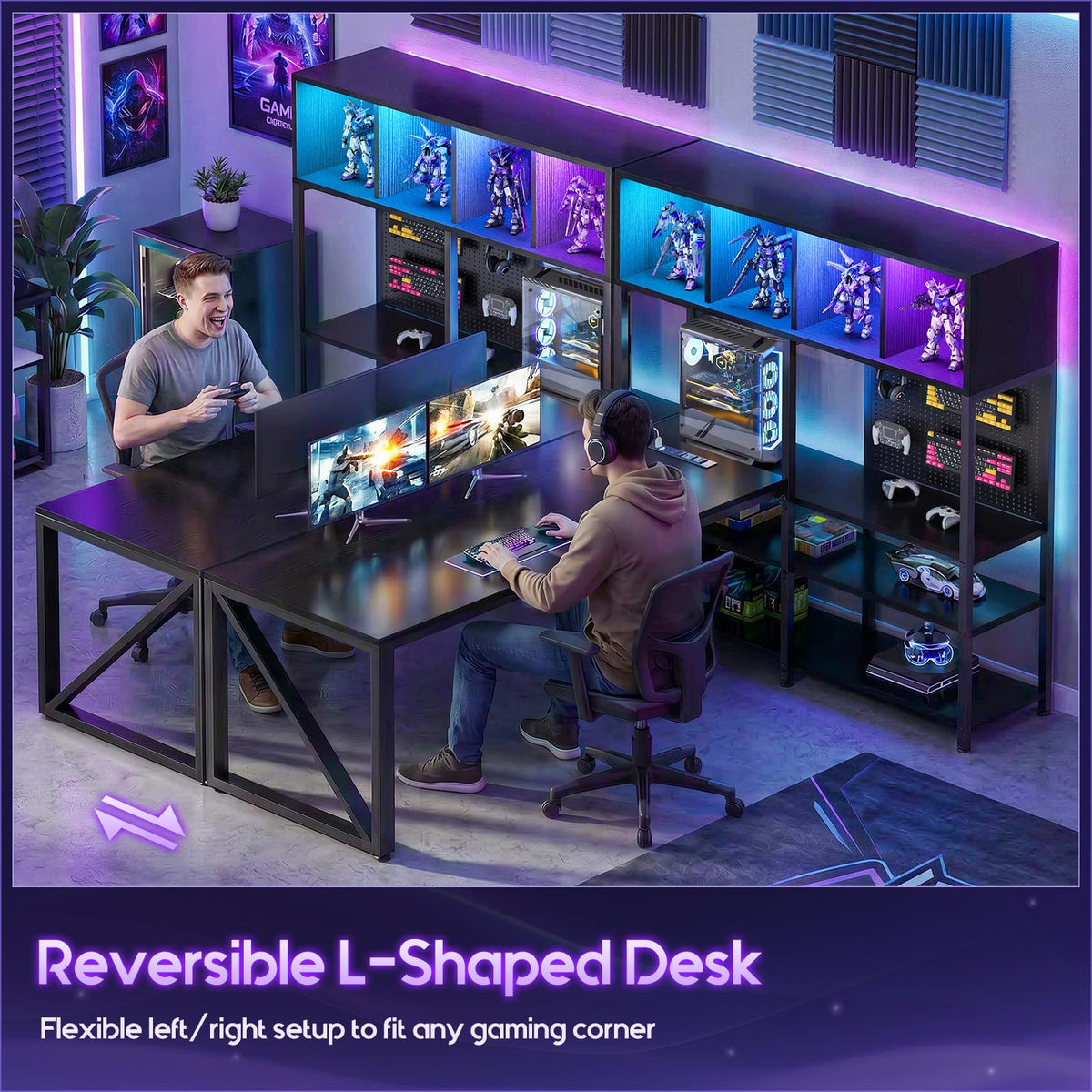 L-Shaped Gaming Desk with Display Hutch
