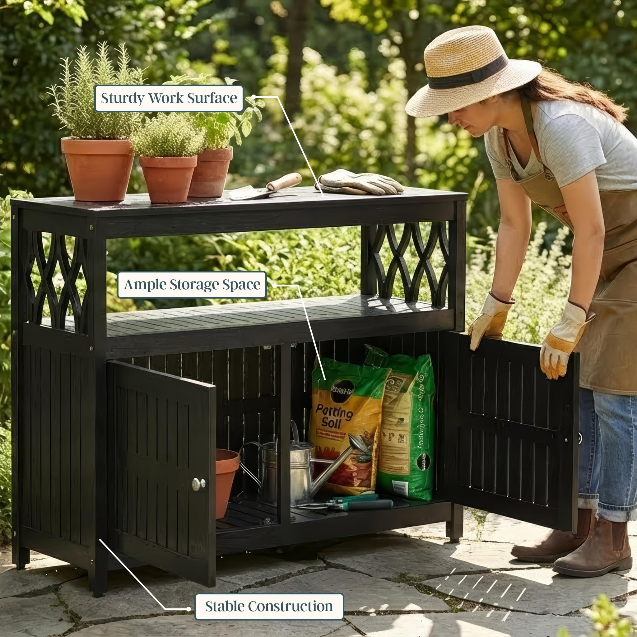 Eucalyptus Outdoor Sideboard Cabinet with Storage