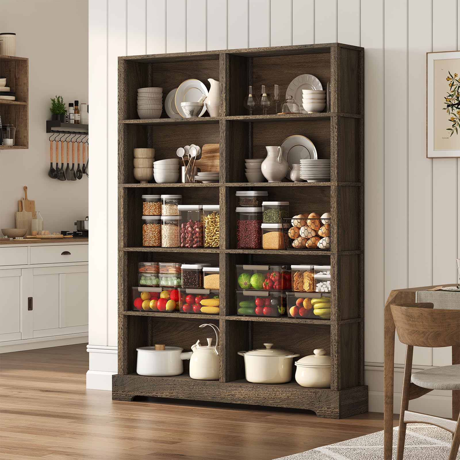 TVU 5-Tier Wood Book Shelf, 47" Wide Large Bookcase and Bookshelf, 64" Tall Bookcase with Storage, Freestanding Wood Display Book Shelves for Living Room, Home Office, Walnut