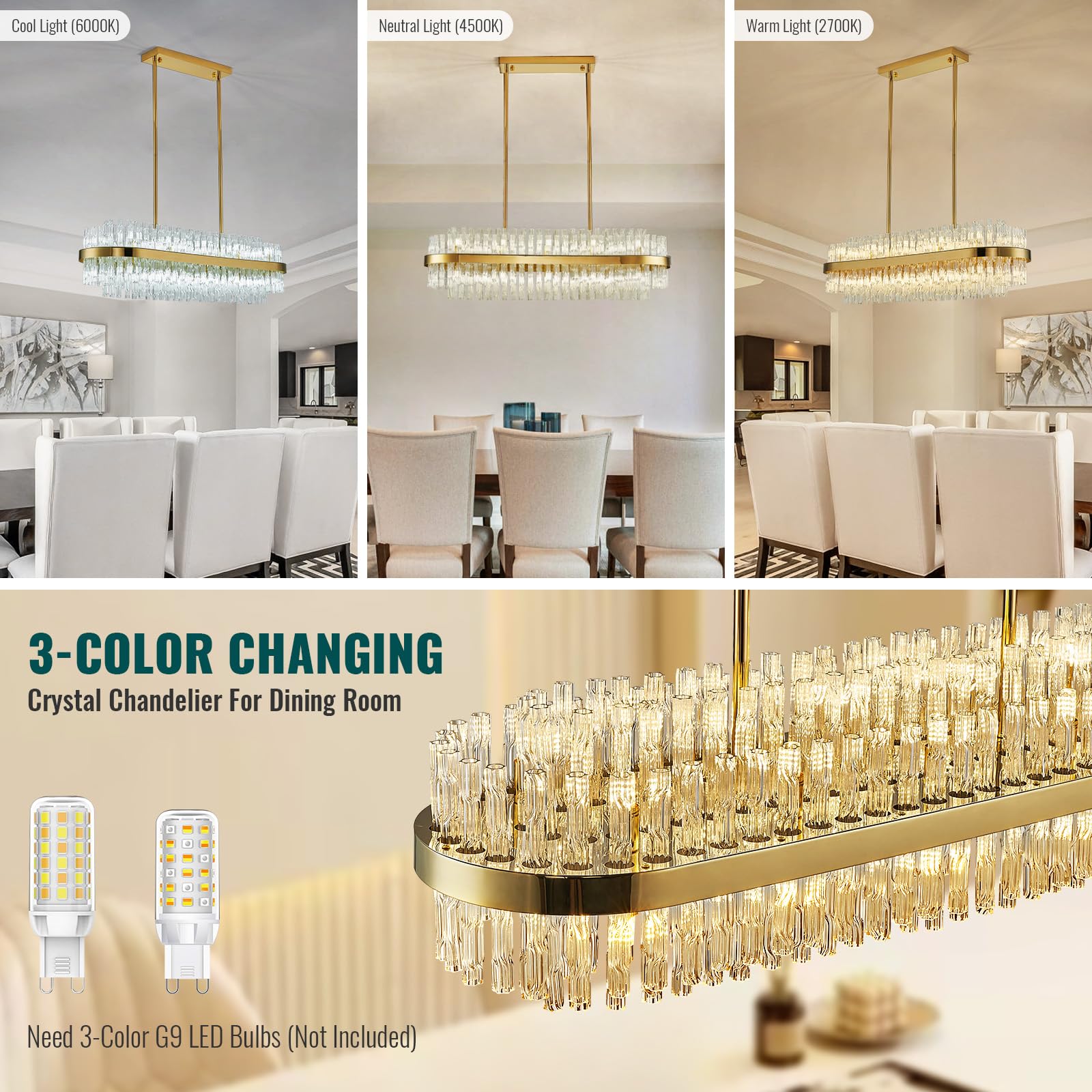 Siljoy Modern Crystal Chandelier 20 Lights Gold Rectangle 2 Tiers Raindrop Chandelier Luxury Adjustable Flush Mount Oval Pendant Ceiling Light Fixture for Dining Living Room Kitchen Island L40 Inch