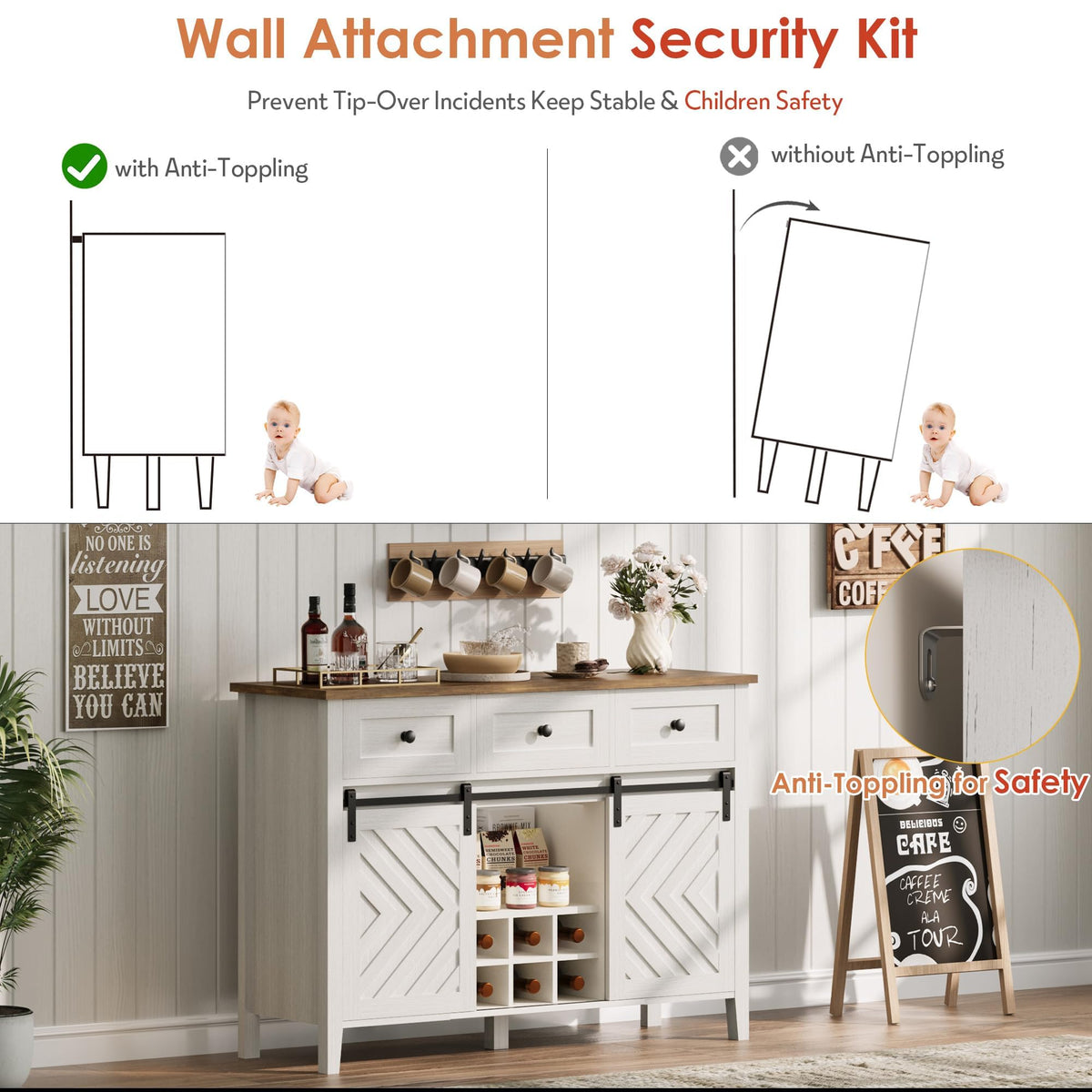 CABIHOME 47.2'' Farmhouse Buffet Cabinet with Sliding Barn Door