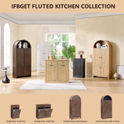 IFGET 71" Tall Arched Pantry Cabinet, Fluted Kitchen Storage Cabinet with Adjustable Shelves and 2 Large Drawers, Freestanding Morden Versatile Cupboard for Living Room, Bathroom, Brown