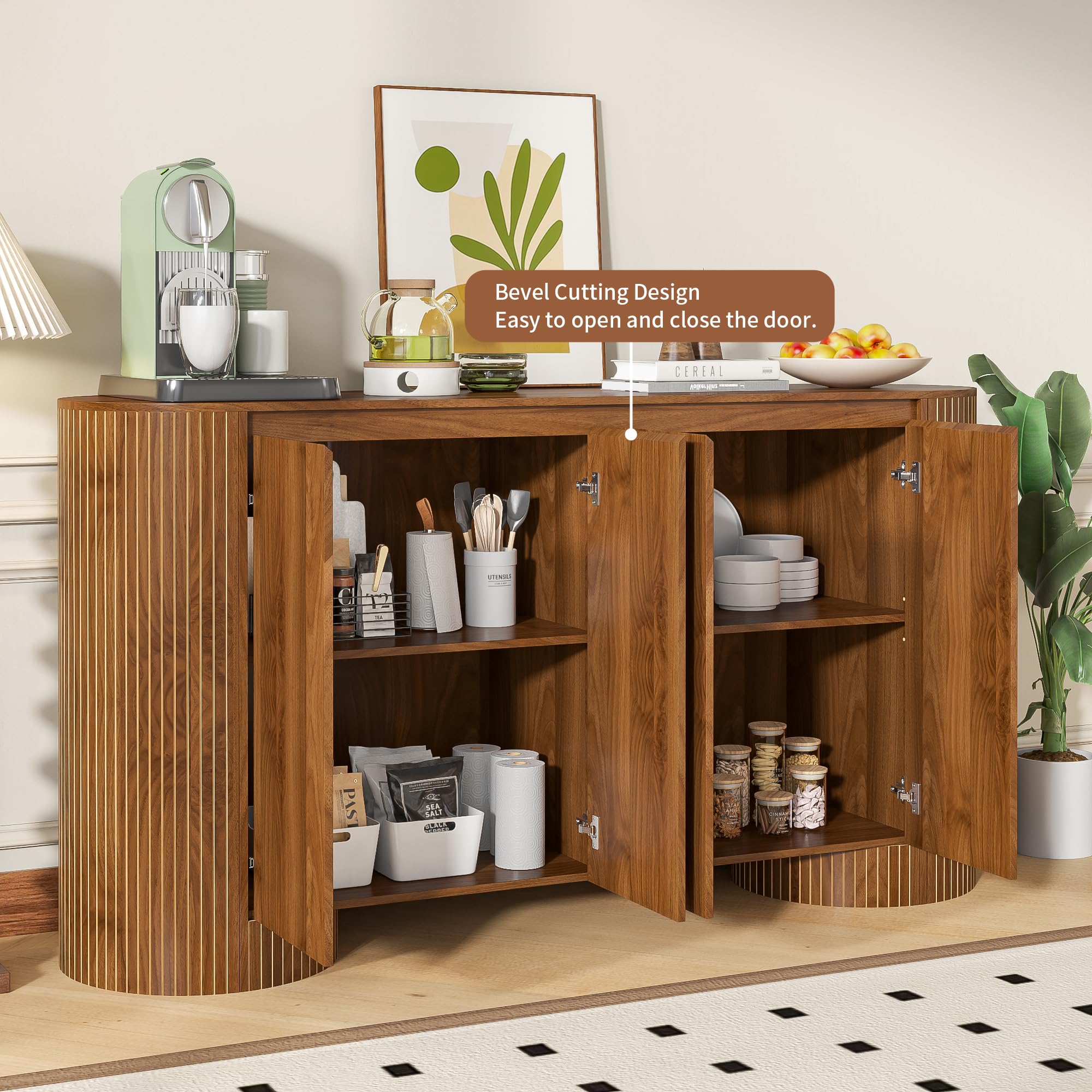 60" Sideboard Buffet Cabinet with 4 Doors & Adjustable Shelves