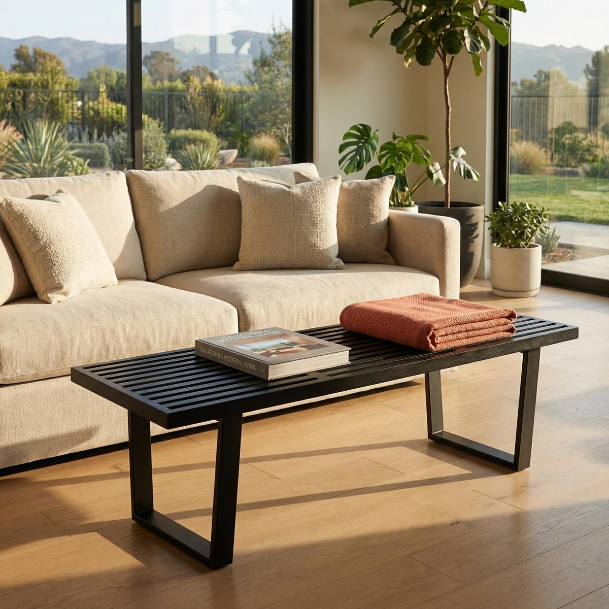 Wood Slat Entryway Bench