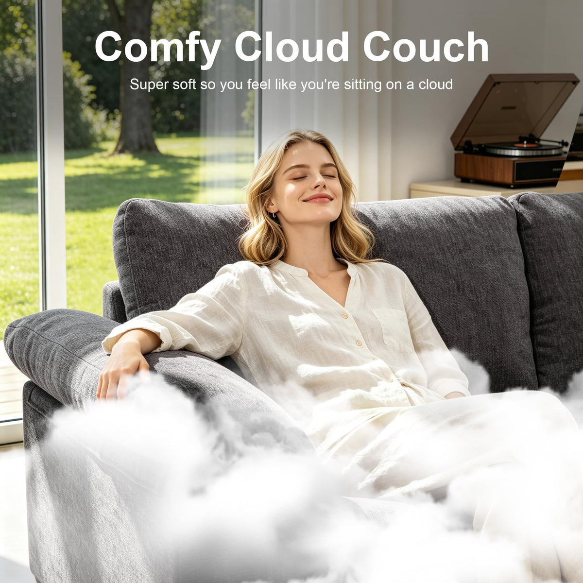 141'' Oversized L Shaped Modular Cloud Sectional Sofa, Deep Seat Sofa, Grey