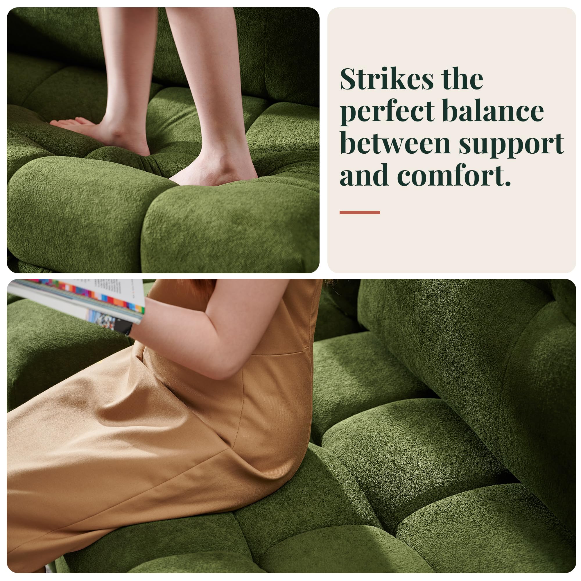 Jocisland 93” 4-in-1 Convertible Sofa Bed, Full Size Cloud Sleeper Sofa, Tufted Chenille, 5-Position Adjustable Backrest, 10-Minute Tool-Free Assembly, Couches for Living Room Guest Room, Green
