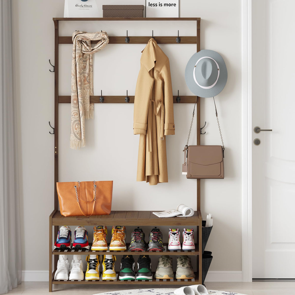 Bamboo Hall Tree with Shoe Storage Bench