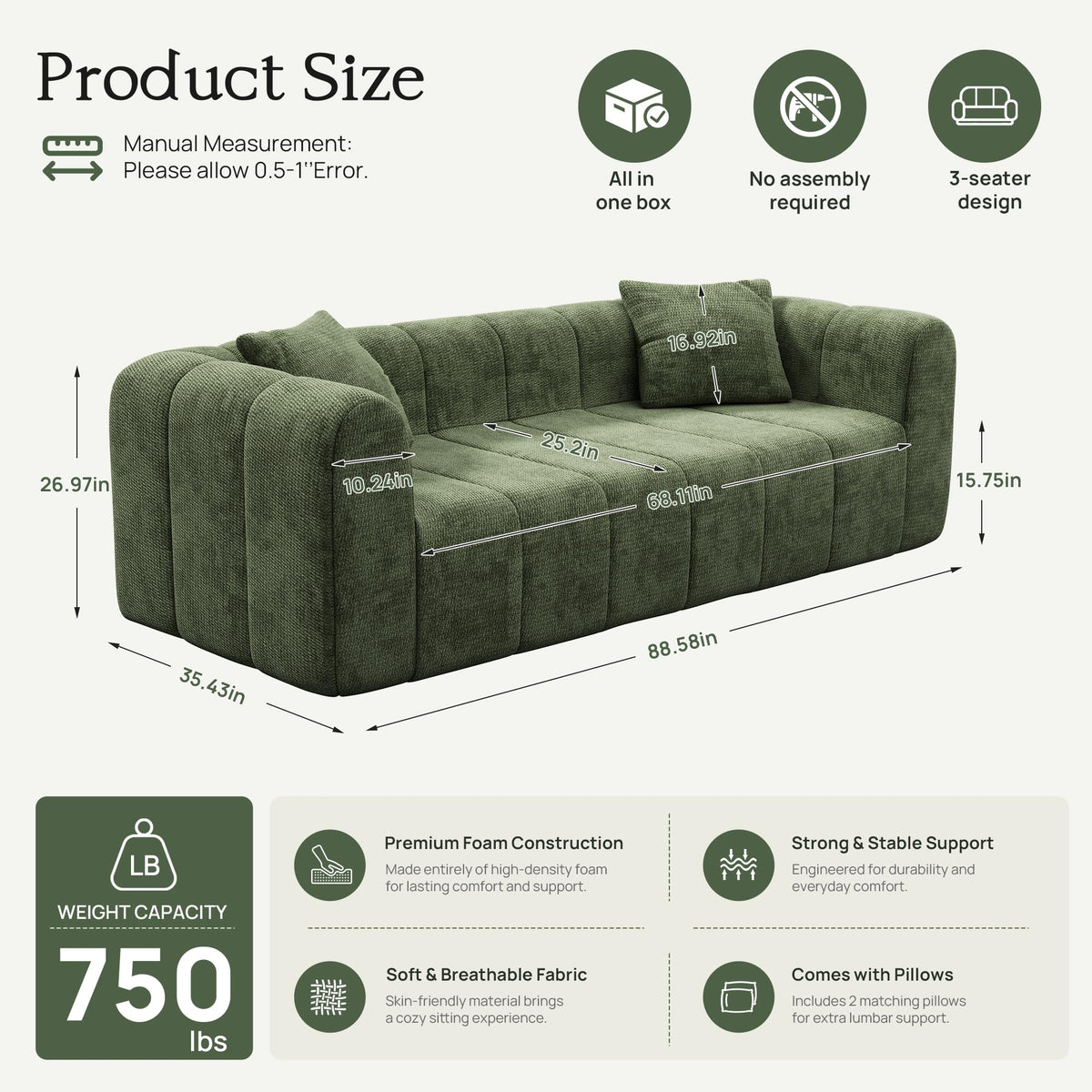 Channel-Tufted Chenille Sofa